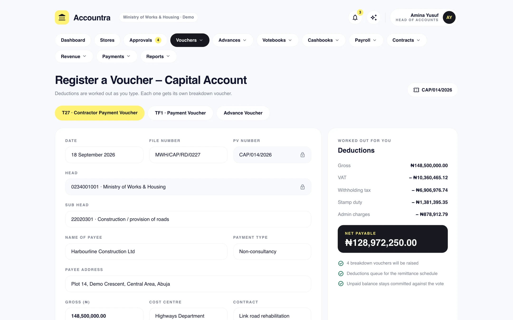 Accountra — Deductions worked out as you type